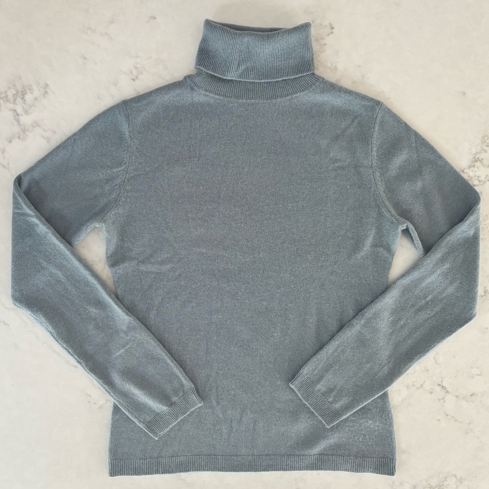 Garnet Hill Cashmere Turtleneck Sweater Dusty Blue